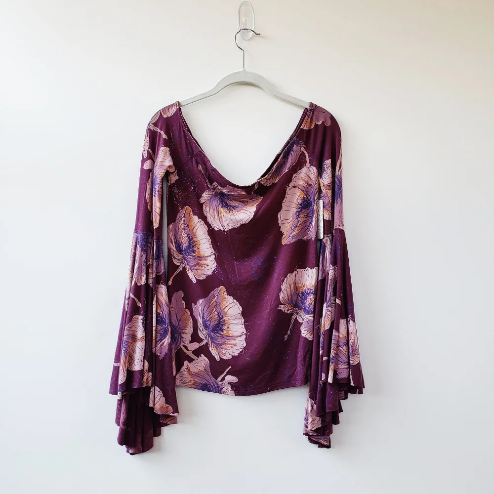 Free People Birds Of Paradise Large Blouse Whimsigoth Gothic Boho Floral Purple